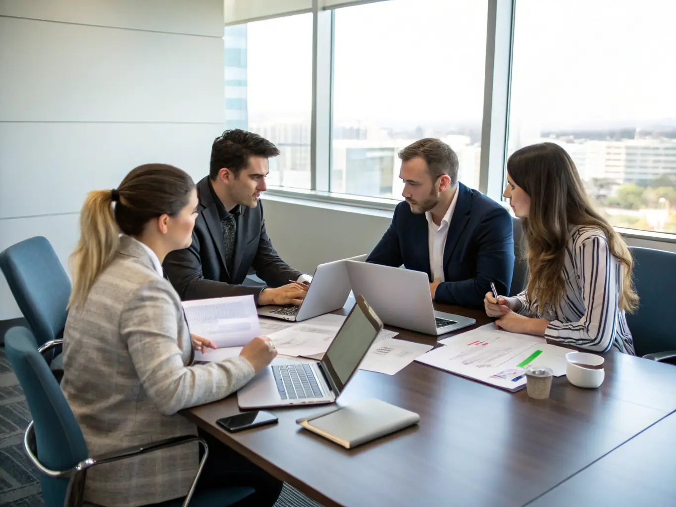 A professional consultant is shown discussing a debt recovery plan with a client in a modern office setting, emphasizing collaboration and understanding.