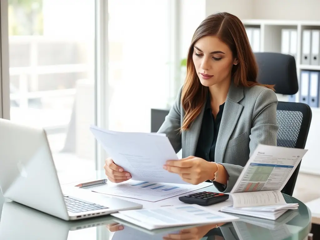 A collection specialist at ABG Corp is reviewing a portfolio of overdue accounts, using advanced software to prioritize and manage debt recovery efforts.